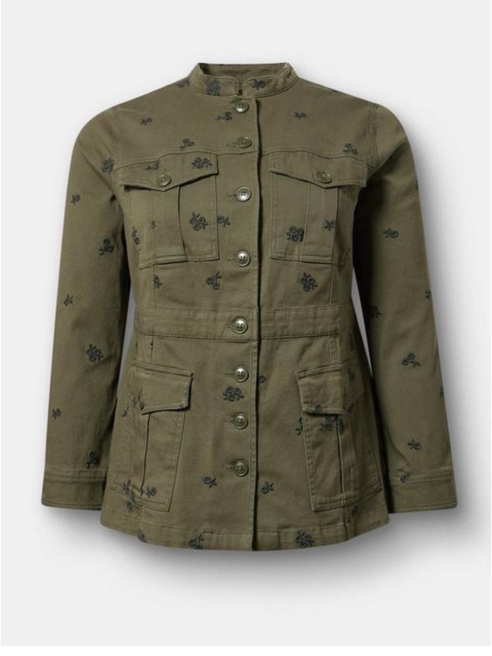 Torrid Fitted Olive Green Embroidered Utility Jacket